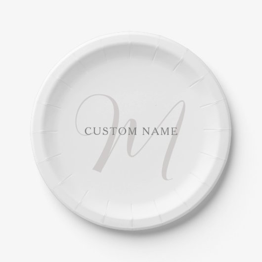 Assiettes En Carton Élégant Monogramme moderne | Gris et blanc (modifi (Devant)