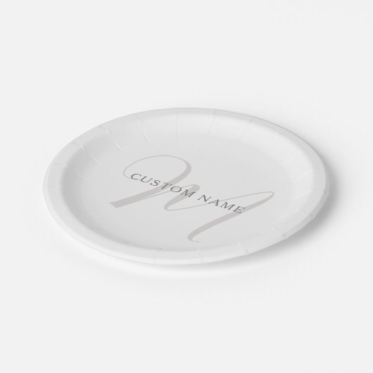 Assiettes En Carton Élégant Monogramme moderne | Gris et blanc (modifi (Angle)