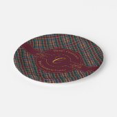 Assiettes En Carton Élégant Monogramme Or Plaid Noël (Angle)