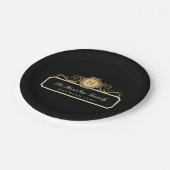 Assiettes En Carton Élégant Monogramme Or Reunion Famille Noir (Angle)