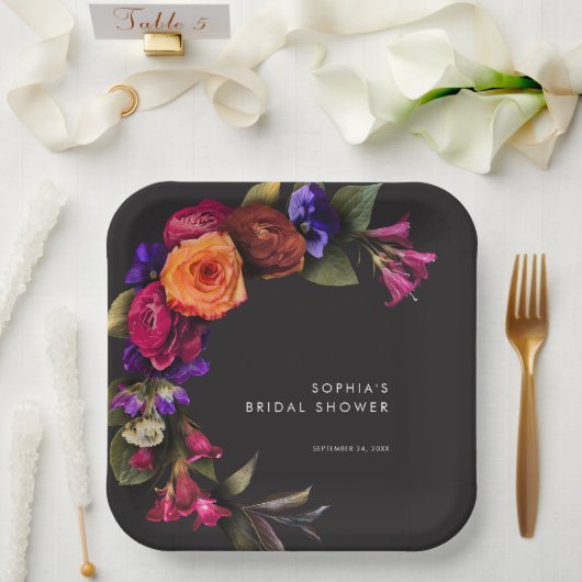 Assiettes En Carton Élégant Moody Récolte Vibrant Douche Florale (Mariage)