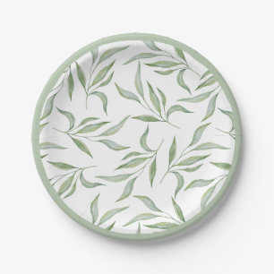 Assiettes En Carton Élégant motif botanique de feuilles à l'aquarelle