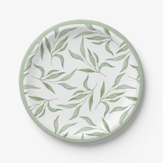 Assiettes En Carton Élégant motif botanique de feuilles à l'aquarelle