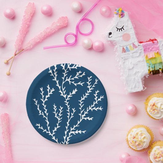 Assiettes En Carton Elégant Motif d'algues - Océan à thème - Bleu Turq (Fête)