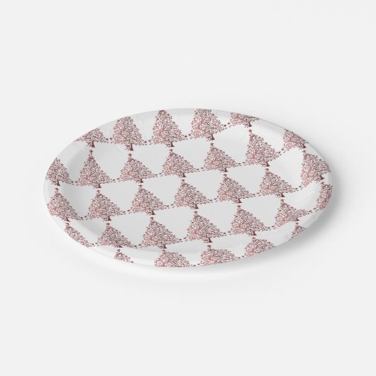Assiettes En Carton Élégant Motif d'arbre de Noël blanc rouge (Angle)