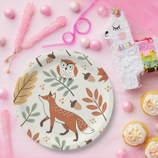 Assiettes En Carton Élégant Motif d'automne scandinave (Fête)