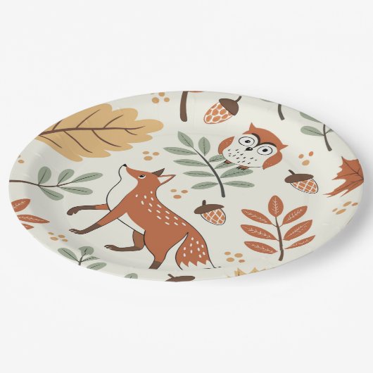 Assiettes En Carton Élégant Motif d'automne scandinave (Angle)