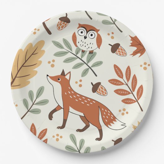 Assiettes En Carton Élégant Motif d'automne scandinave (Devant)