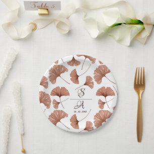 Assiettes En Carton Élégant motif de feuille de ginkgo en terre cuite