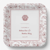 Assiettes En Carton Élégant motif floral double Xi Mariage chinois (Recto)