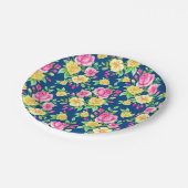 Assiettes En Carton Élégant motif floral rose fuchsia jaune (Angle)