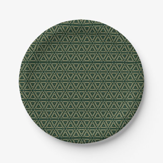Assiettes En Carton Élégant motif géométrique vert pin foncé doré (Devant)