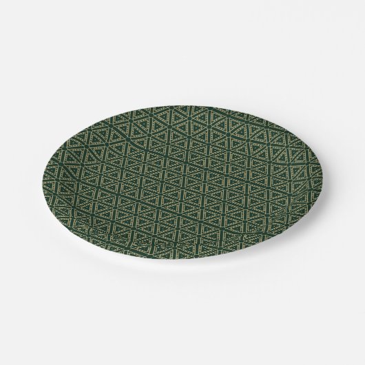 Assiettes En Carton Élégant motif géométrique vert pin foncé doré (Angle)