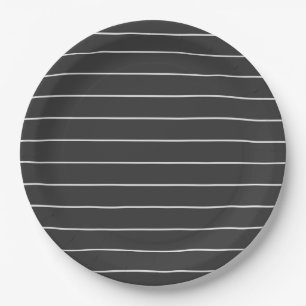 Assiettes En Carton Élégant motif rayure charbon gris et blanc