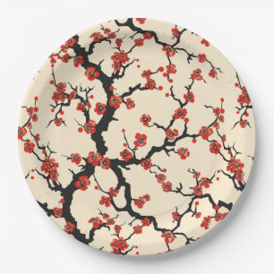 Assiettes En Carton Élégant Motif sans couture en fleur de cerisier (1
