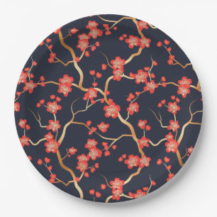 Assiettes En Carton Élégant Motif sans couture en fleur de cerisier (3