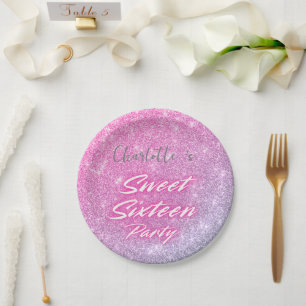 Assiettes En Carton Elégant néon rose noir rétro Sweet 16e anniversair