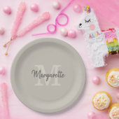 Assiettes En Carton Élégant Neutre Nom et Monogramme initial  (Fête)
