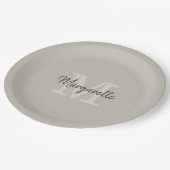 Assiettes En Carton Élégant Neutre Nom et Monogramme initial  (Angle)