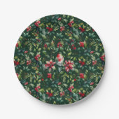 Assiettes En Carton Élégant Noël Botanique hiver Robin vacances (Devant)