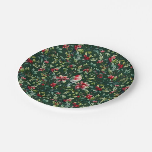 Assiettes En Carton Élégant Noël Botanique hiver Robin vacances (Angle)