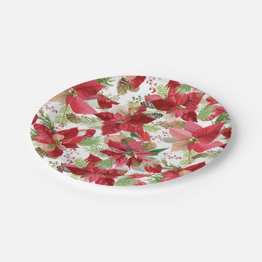 Assiettes En Carton Élégant Noël de vacances Poinsettia Pine Cône (Angle)
