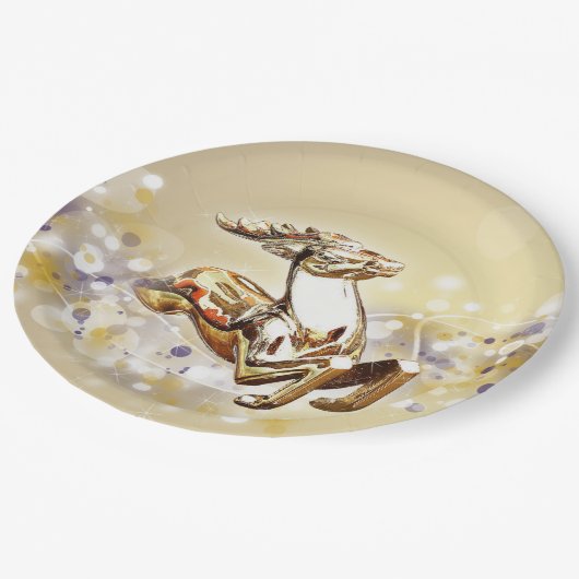 Assiettes En Carton Élégant Noël des rennes d'or (Angle)