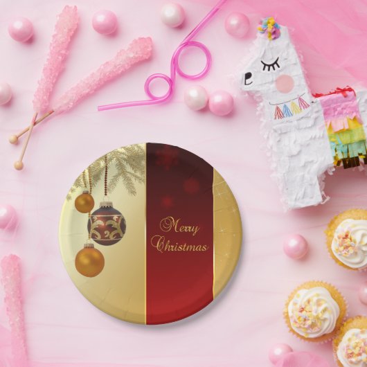 Assiettes En Carton Élégant Noël d'or (Fête)