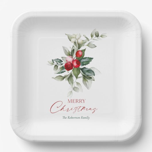 Assiettes En Carton Élégant Noël Holly (Recto)
