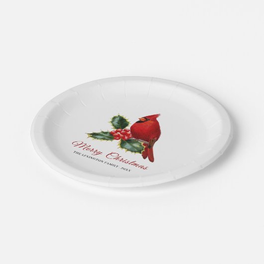 Assiettes En Carton Élégant Noël Rouge Cardinal Oiseau Holly (Angle)