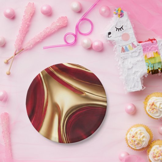 Assiettes En Carton Élégant Noël-Rouge et Or- (Fête)