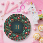 Assiettes En Carton Élégant Noël rouge et vert plaid (Fête)