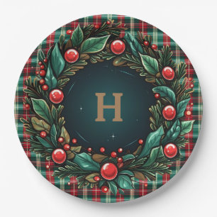 Assiettes En Carton Élégant Noël rouge et vert plaid