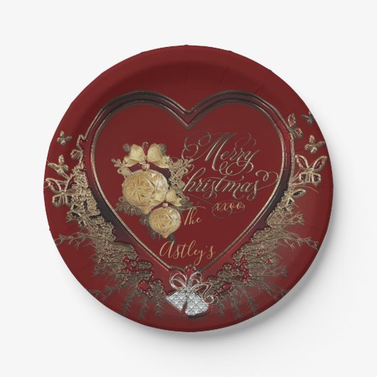 Assiettes En Carton Élégant Noël victorien moderne rouge-or (Devant)