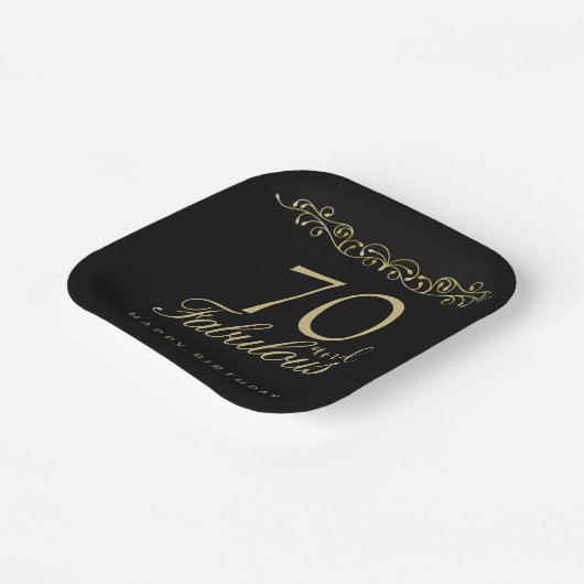 Assiettes En Carton Elégant noir 70 et fabuleux 70e anniversaire (Angulaire)