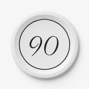 Assiettes En Carton Elégant noir blanc 90e anniversaire
