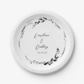 Assiettes En Carton Elégant noir blanc Mariage de couronne Floral sur (Devant)