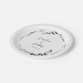 Assiettes En Carton Elégant noir blanc Mariage de couronne Floral sur (Angle)