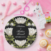 Assiettes En Carton Elégant noir & blanc Mariage floral : Calligraphie (Fête)