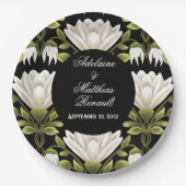 Assiettes En Carton Elégant noir & blanc Mariage floral : Calligraphie (Devant)