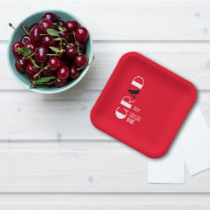 Assiettes En Carton Élégant noir blanc rouge graduation