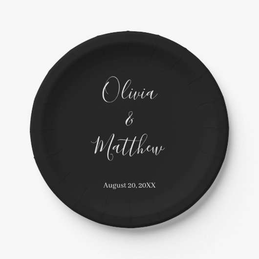 Assiettes En Carton Élégant noir classique minimaliste Mariage (Devant)
