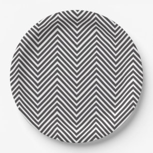 Assiettes En Carton Elégant noir et blanc Abstrait Motif Chevron