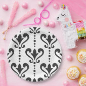 Assiettes En Carton Élégant noir et blanc Damas (Fête)