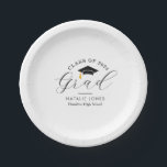 Assiettes En Carton élégant noir et blanc graduation Plaque de papier<br><div class="desc">Un design simple et élégant noir et blanc avec script noir. Le texte et d'autres fonctionnalités peuvent être personnalisés.</div>