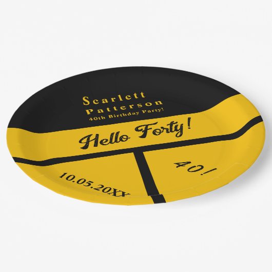 Assiettes En Carton Elégant Noir Et Or Luxe Chic 40e Anniversaire (Angle)