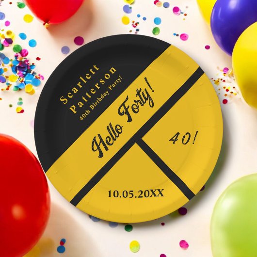 Assiettes En Carton Elégant Noir Et Or Luxe Chic 40e Anniversaire