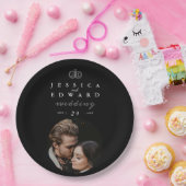 Assiettes En Carton Élégant noir noir blanc Monogramme Mariage photo (Fête)