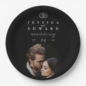 Assiettes En Carton Élégant noir noir blanc Monogramme Mariage photo (Devant)