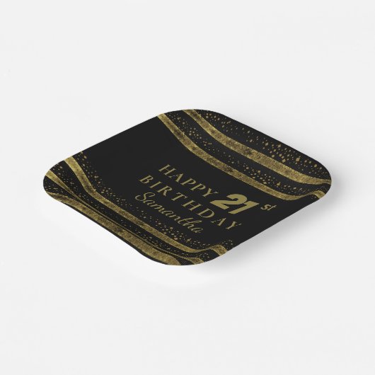 Assiettes En Carton Elégant noir & or Parties scintillant étincelante (Angulaire)
